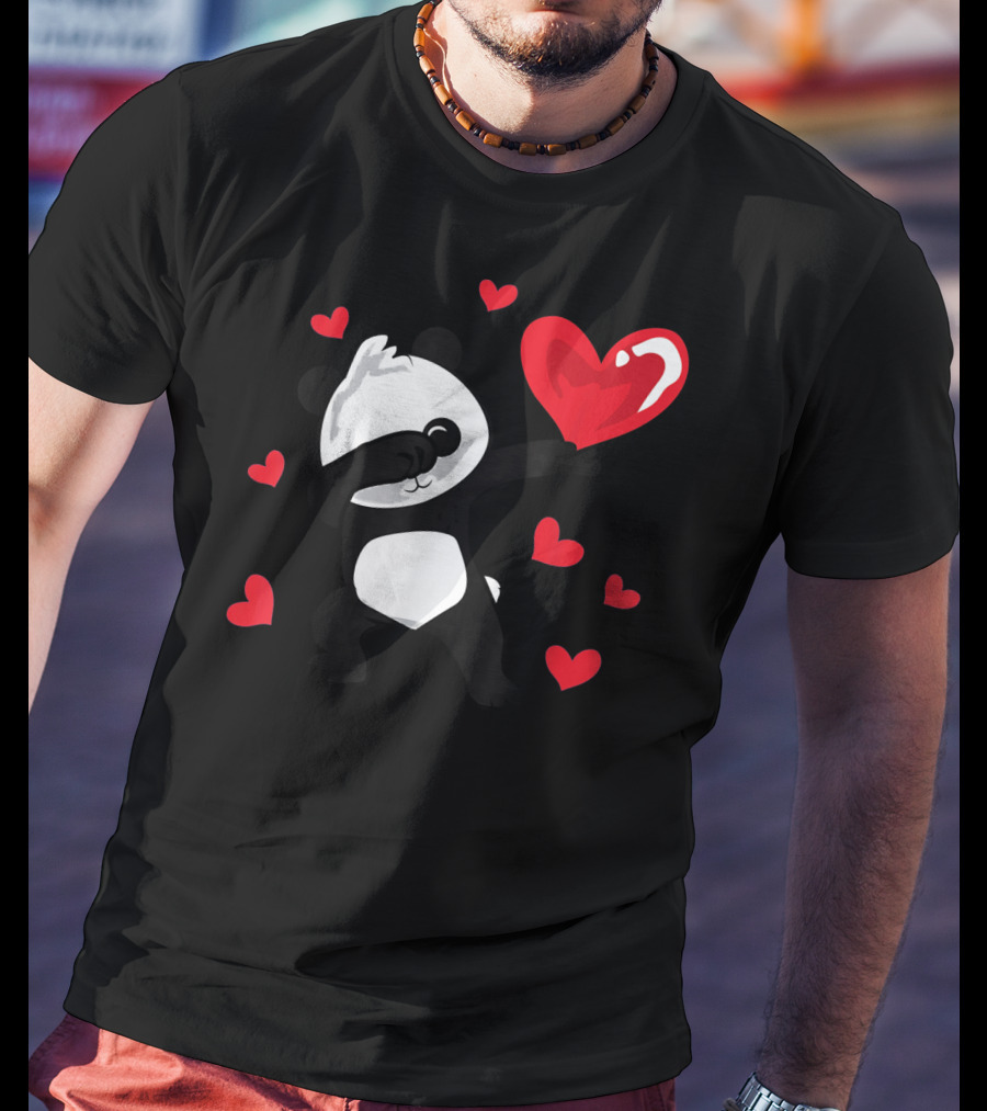 Dabbing Panda With Red Hearts Womens Girls T-Shirt