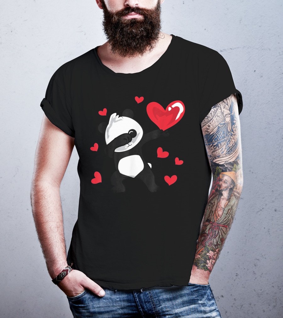 Dabbing Panda With Red Hearts Womens Girls T-Shirt