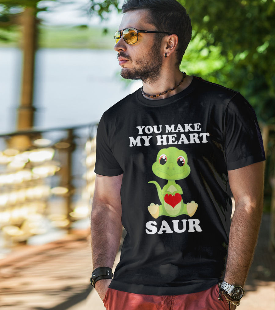 You Make My Heart Saur Valentines Day Cute Dinosaur With Heart T-Shirt