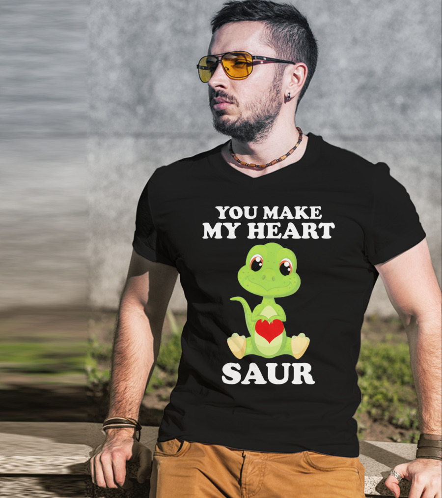 You Make My Heart Saur Valentines Day Cute Dinosaur With Heart T-Shirt