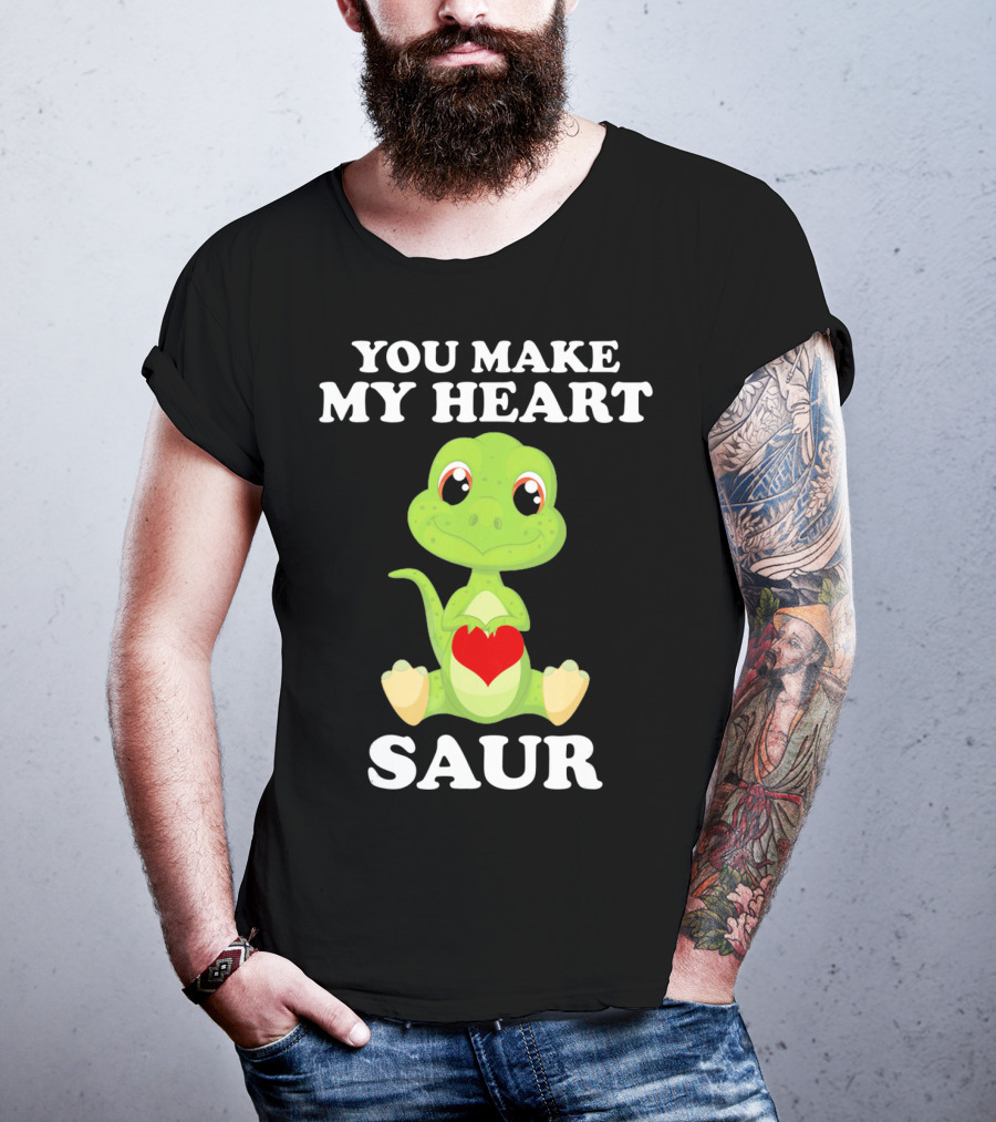 You Make My Heart Saur Valentines Day Cute Dinosaur With Heart T-Shirt
