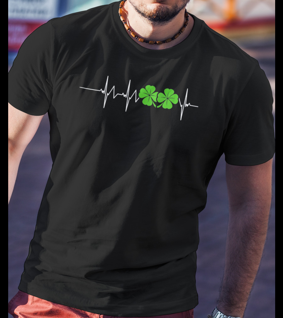 St Patricks Day Ireland Heartbeat Clover EKG T-Shirt