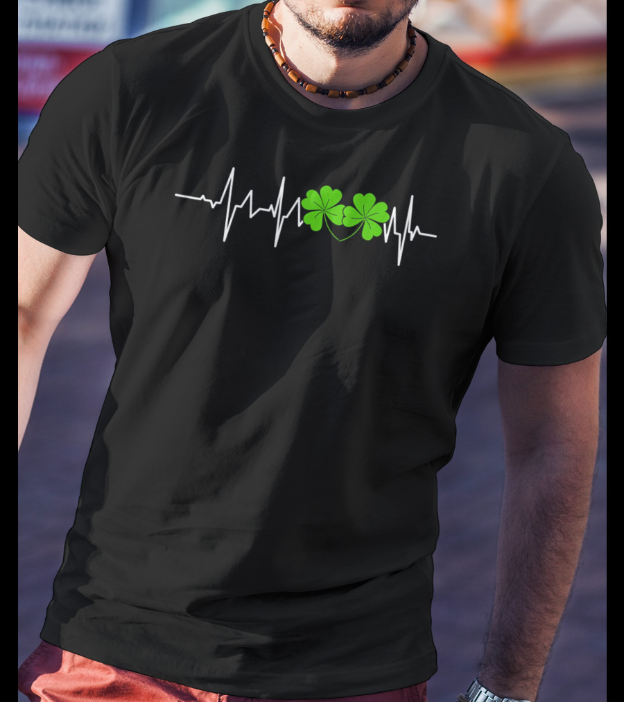 St Patricks Shamrocks Heartbeat Monitor T-Shirt