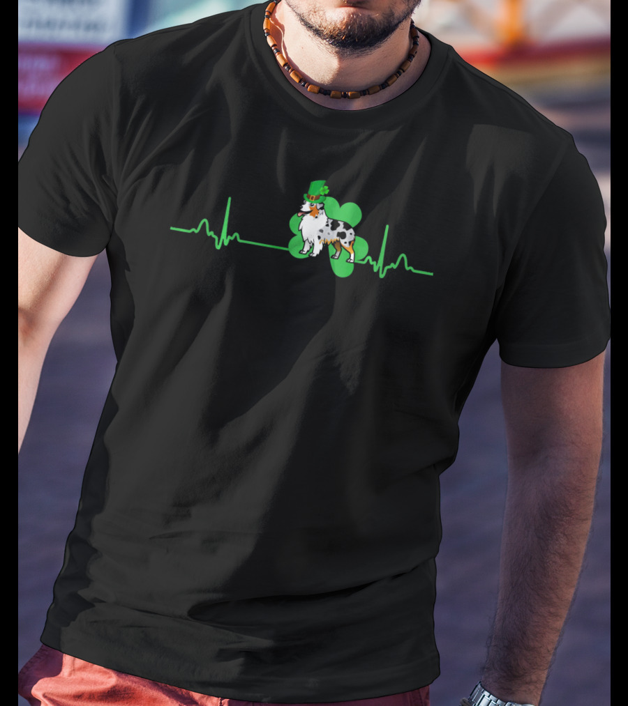 Heartbeat St. Patrick's Clover Aussie Dog T-Shirt