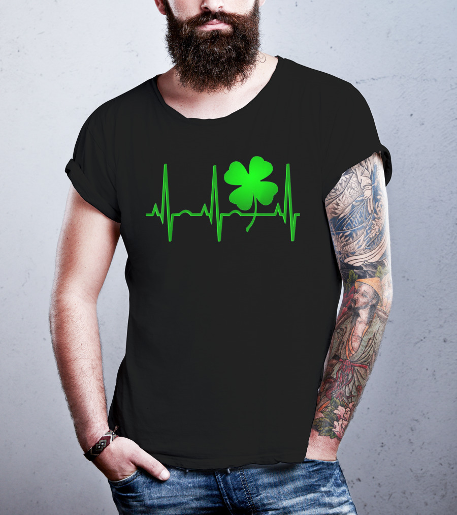 St Patricks Day Irish Shamrock Heartbeat EKG T-Shirt
