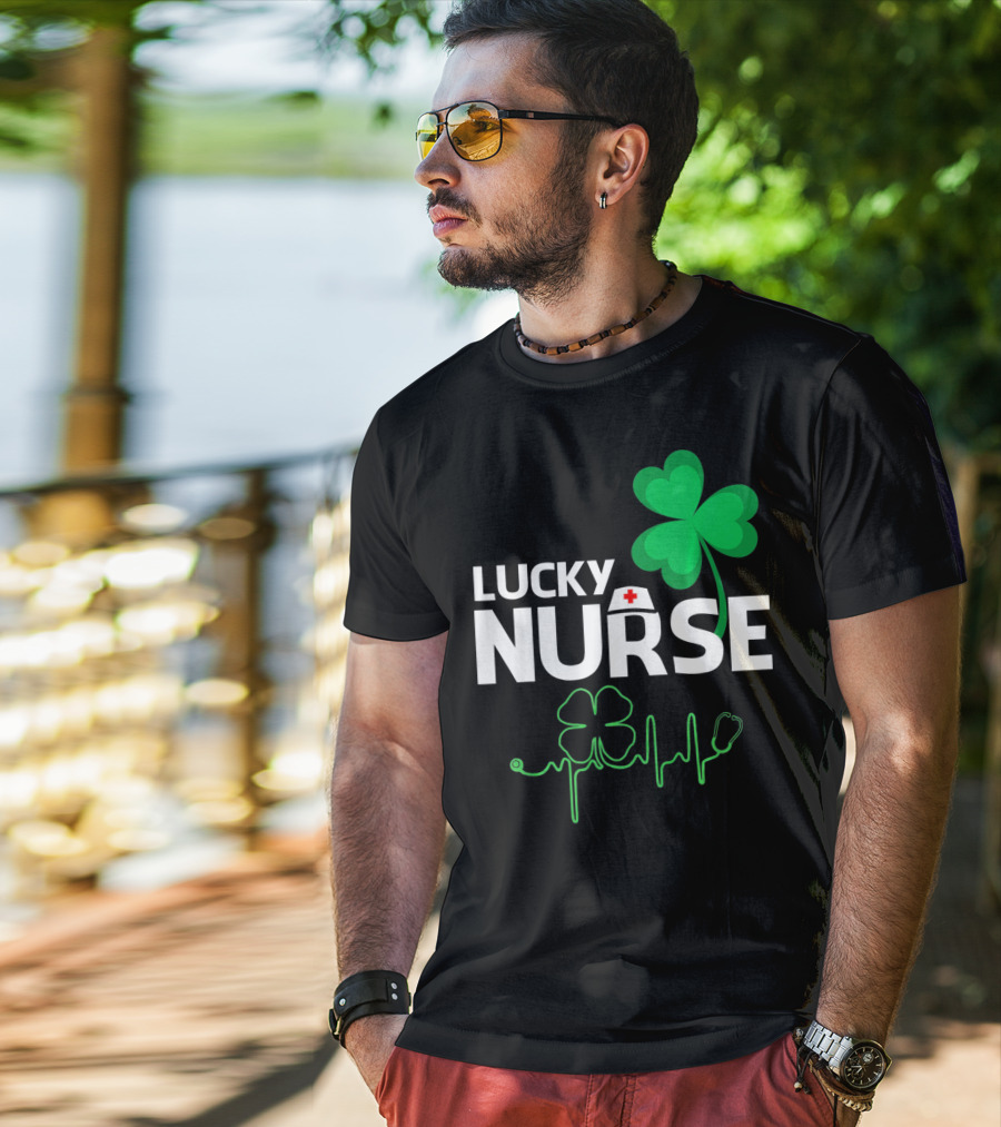 Lucky Nurse Shamrock Heartbeat St. Patricks Day T-Shirt