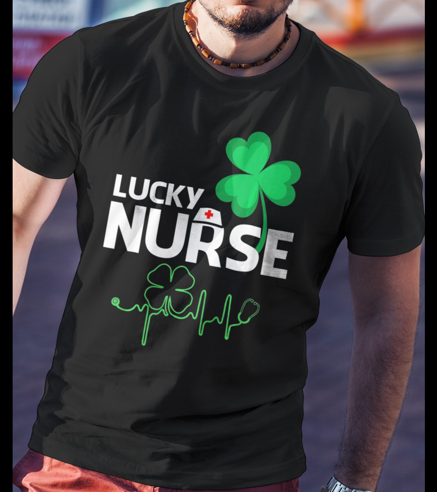 Lucky Nurse Shamrock Heartbeat St. Patricks Day T-Shirt
