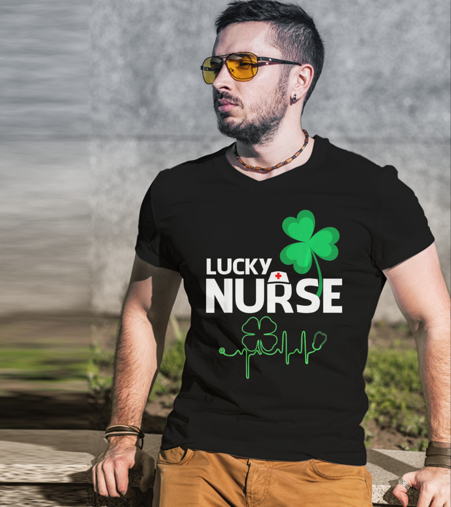 Lucky Nurse Shamrock Heartbeat St. Patricks Day T-Shirt