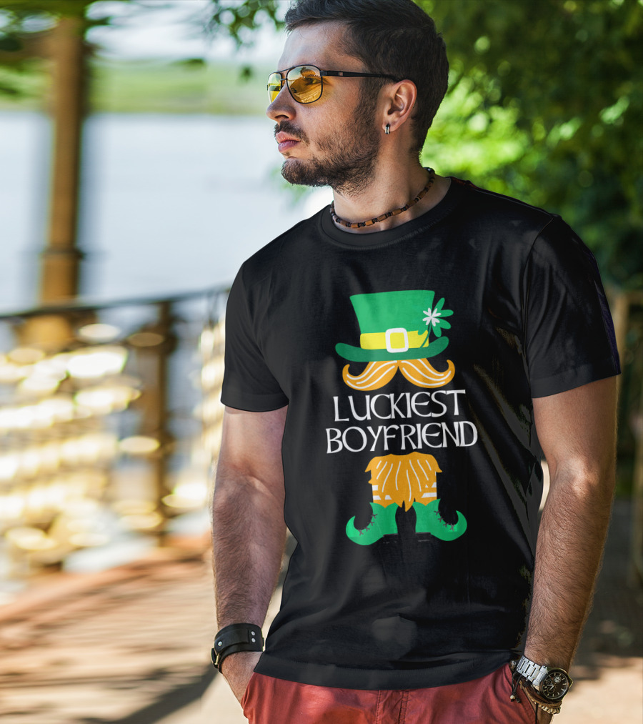 Luckiest Boyfriend Leprechaun Green Hat And Orange Beard St. Patrick's Day T-Shirt
