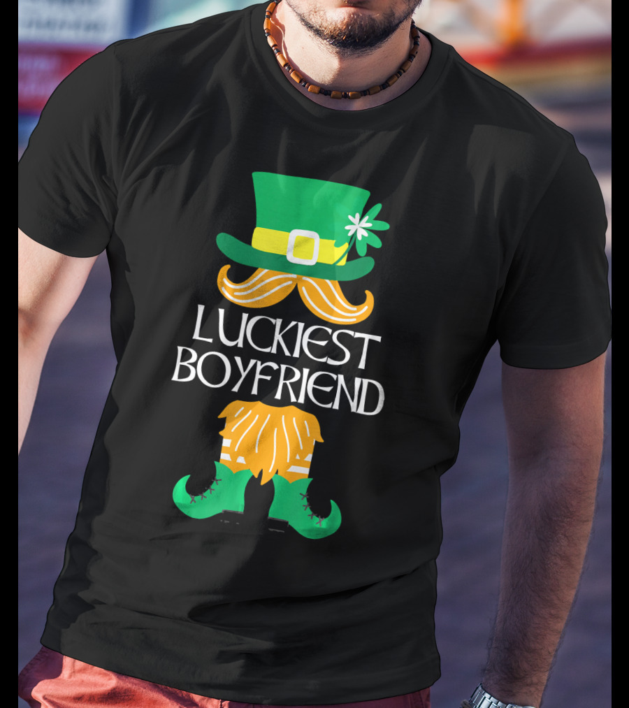 Luckiest Boyfriend Leprechaun Green Hat And Orange Beard St. Patrick's Day T-Shirt
