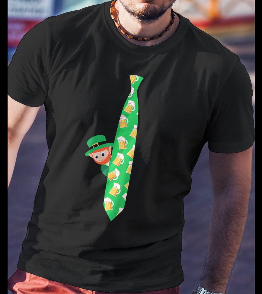 Leprechaun With Beer Mug On Green Tie T-Shirt