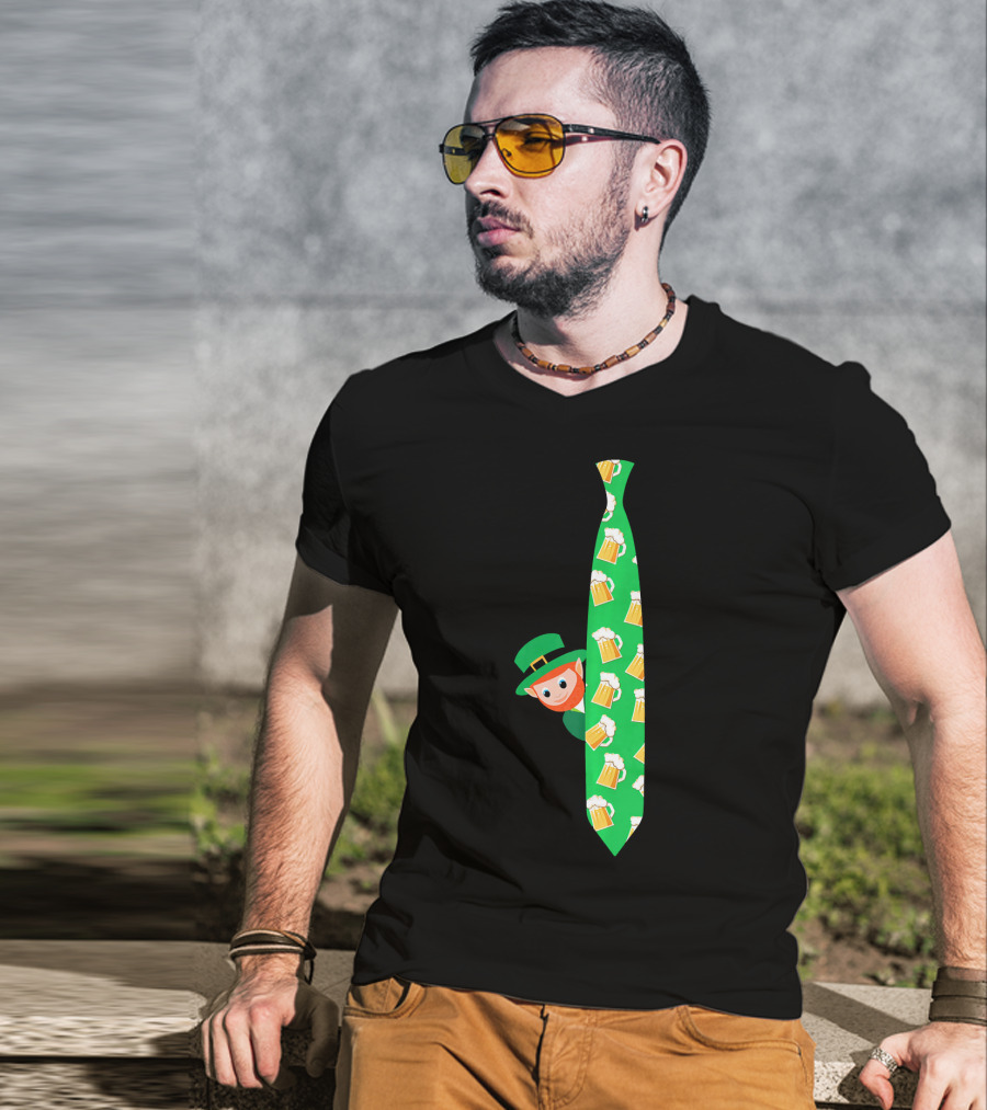 Leprechaun With Beer Mug On Green Tie T-Shirt