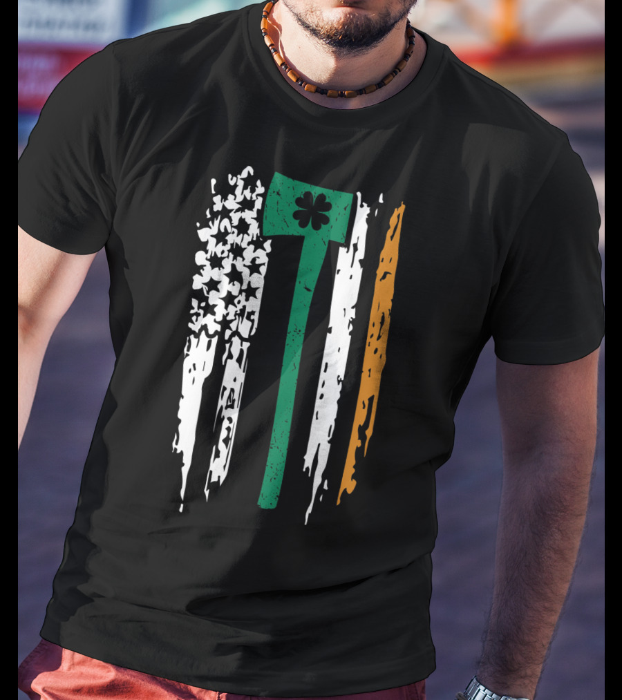 Irish Boston Firefighter Shamrock Axe Flag T-Shirt