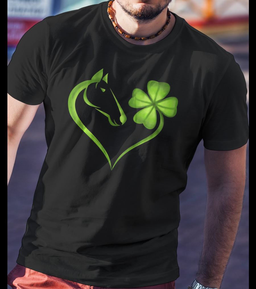 Horse Lucky Clover Heart Shape St. Patrick's Day T-Shirt