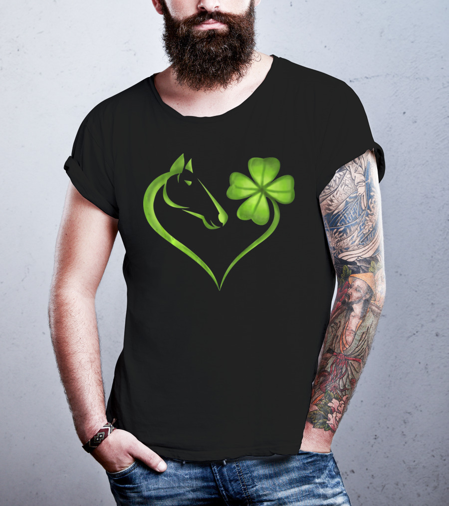 Horse Lucky Clover Heart Shape St. Patrick's Day T-Shirt