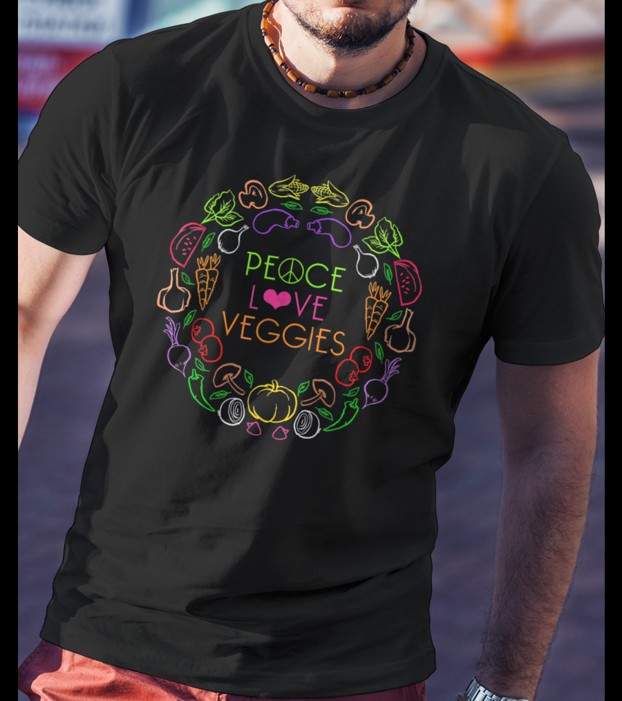 Peace Love Veggies Colorful Vegetarian T-Shirt