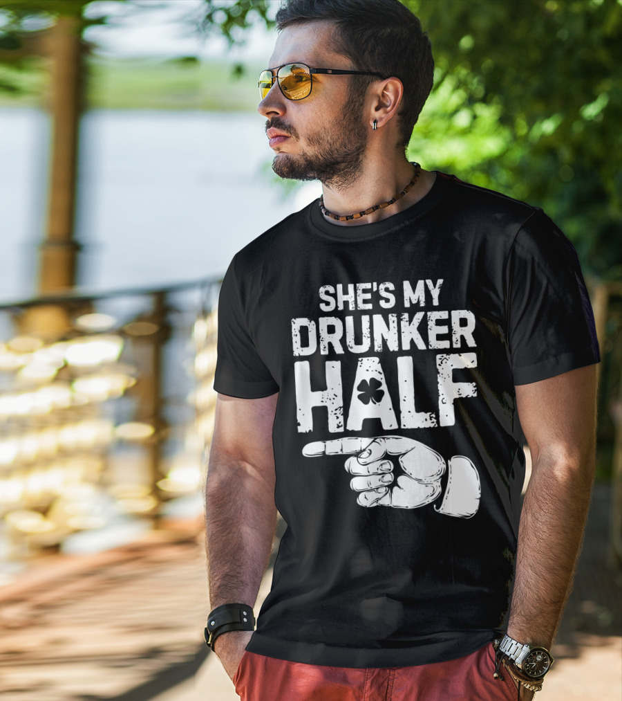 St Patricks Day She's My Drunker Half Shamrock Hand Pointer T-Shirt