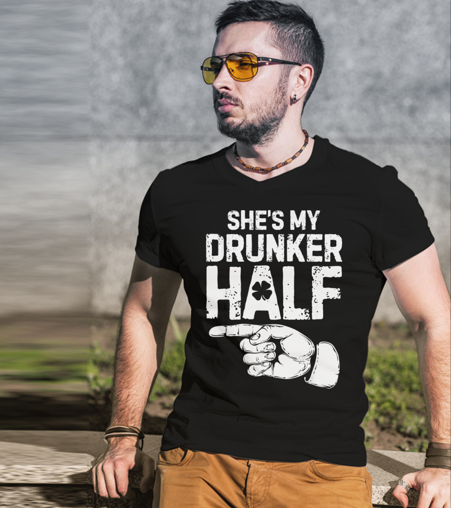 St Patricks Day She's My Drunker Half Shamrock Hand Pointer T-Shirt
