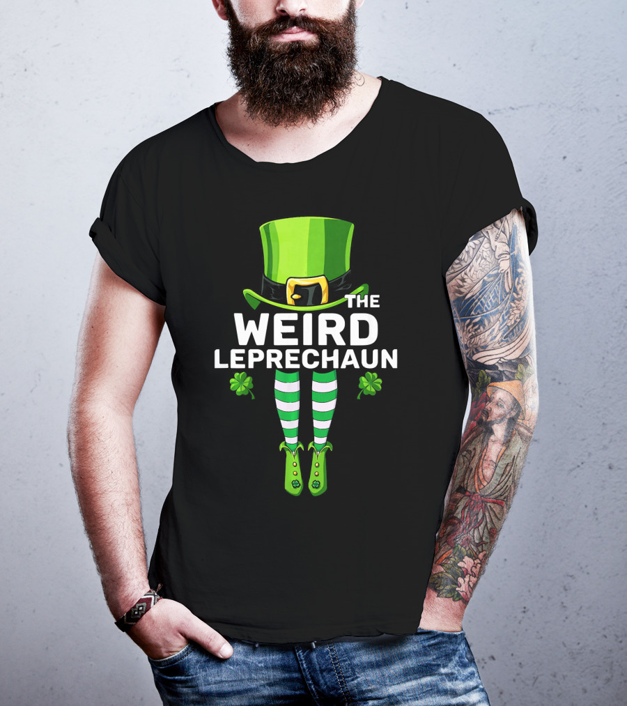 THE WEIRD LEPRECHAUN Shamrock Hat Striped Socks Fun St. Patrick's Day T-Shirt