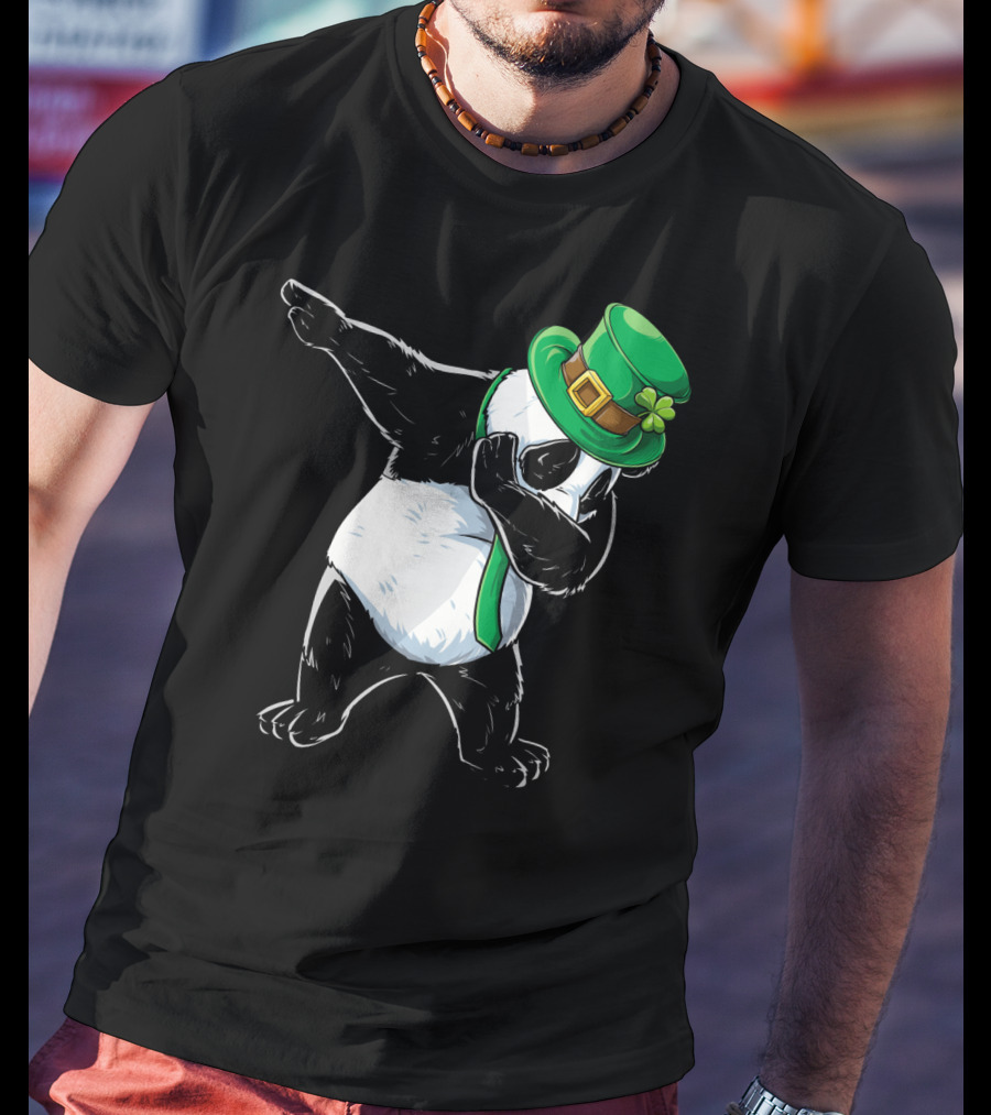 Dabbing Panda St Patricks Day Hat And Green Scarf T-Shirt