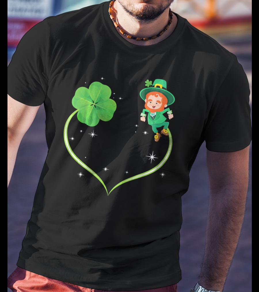 Leprechaun Flying With Shamrocks And Stars T-Shirt