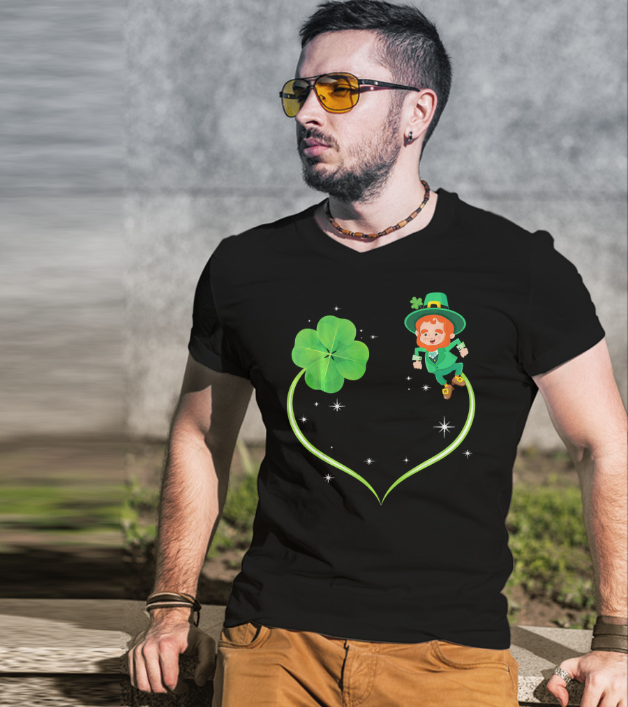 Leprechaun Flying With Shamrocks And Stars T-Shirt