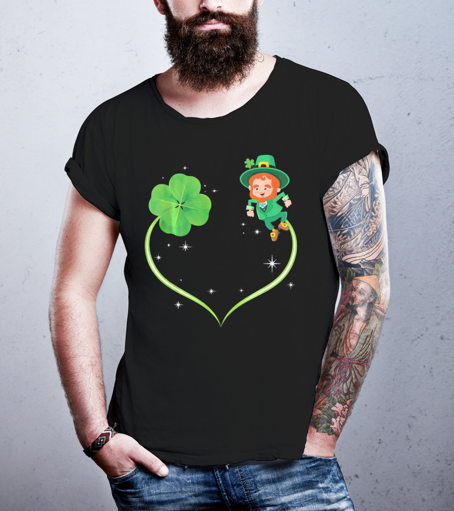 Leprechaun Flying With Shamrocks And Stars T-Shirt