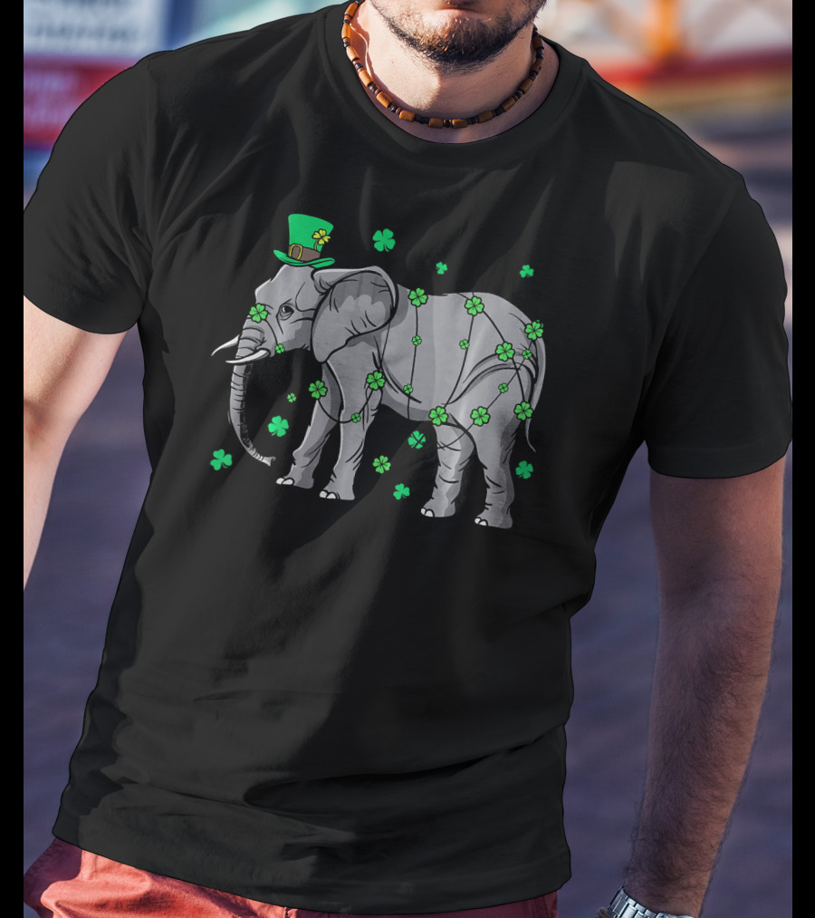 Elephant Wearing Leprechaun Hat With Shamrocks T-Shirt