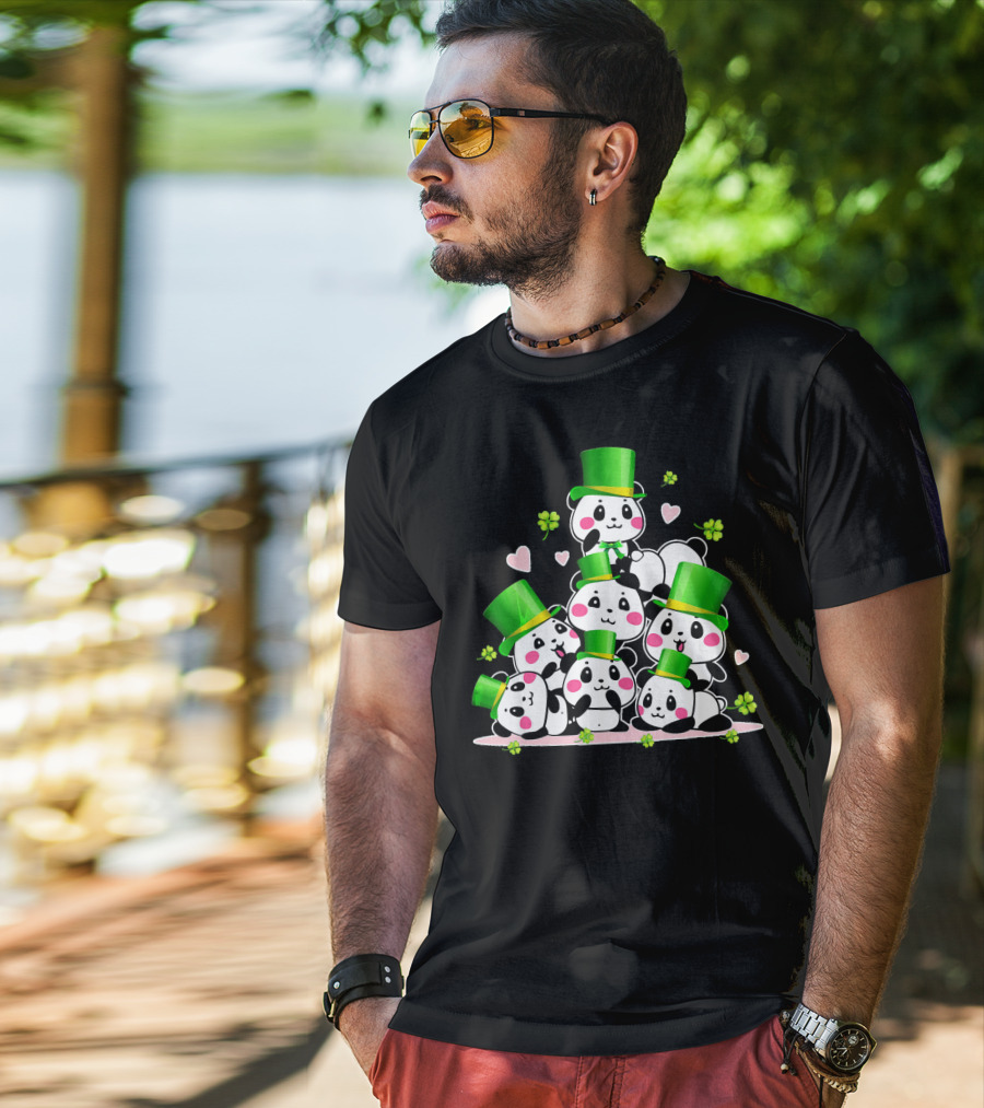 St Patricks Day Leprechaun Panda Cute Irish Lucky Clovers T-Shirt