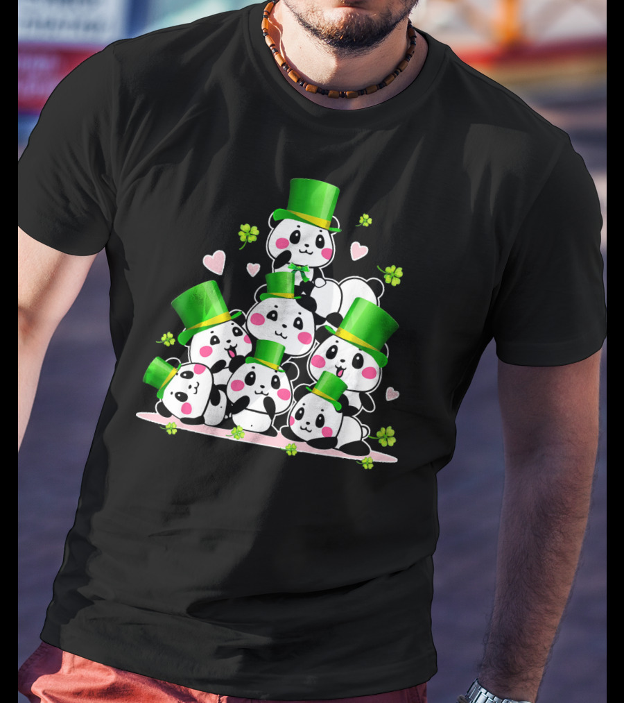 St Patricks Day Leprechaun Panda Cute Irish Lucky Clovers T-Shirt