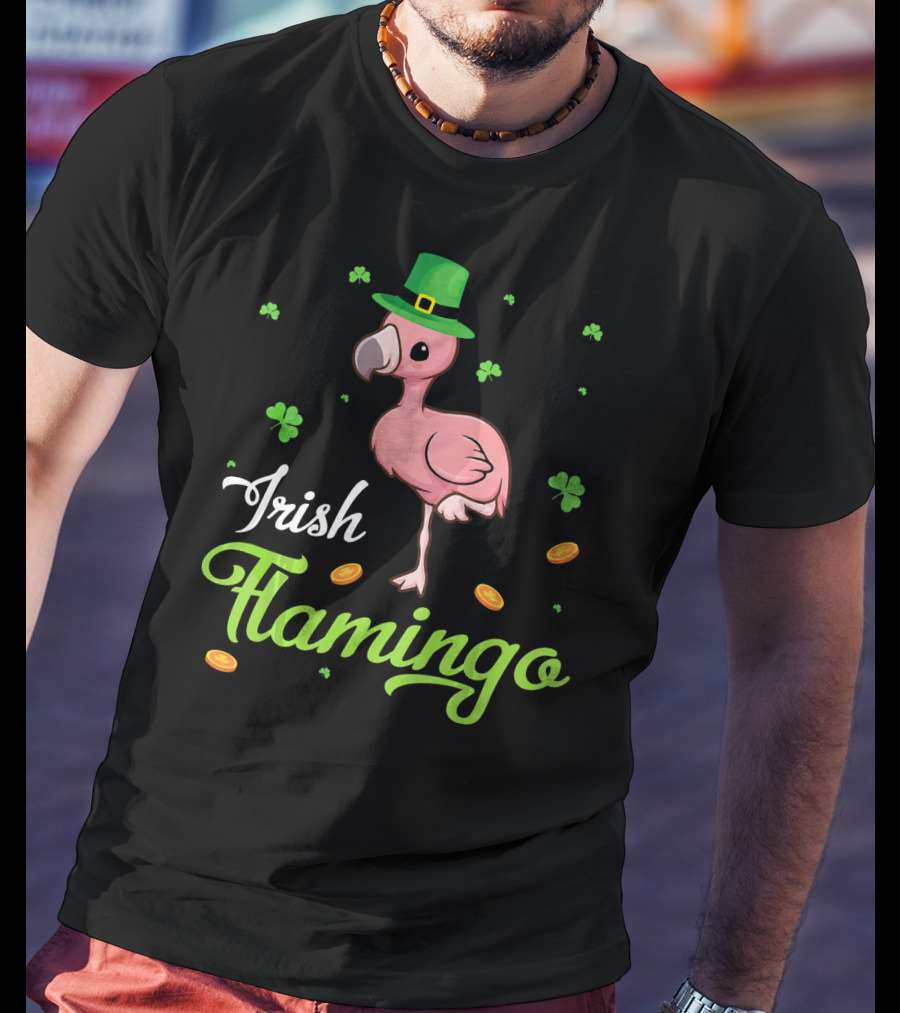 Irish Flamingo Leprechaun Shamrock Dance Coins T-Shirt