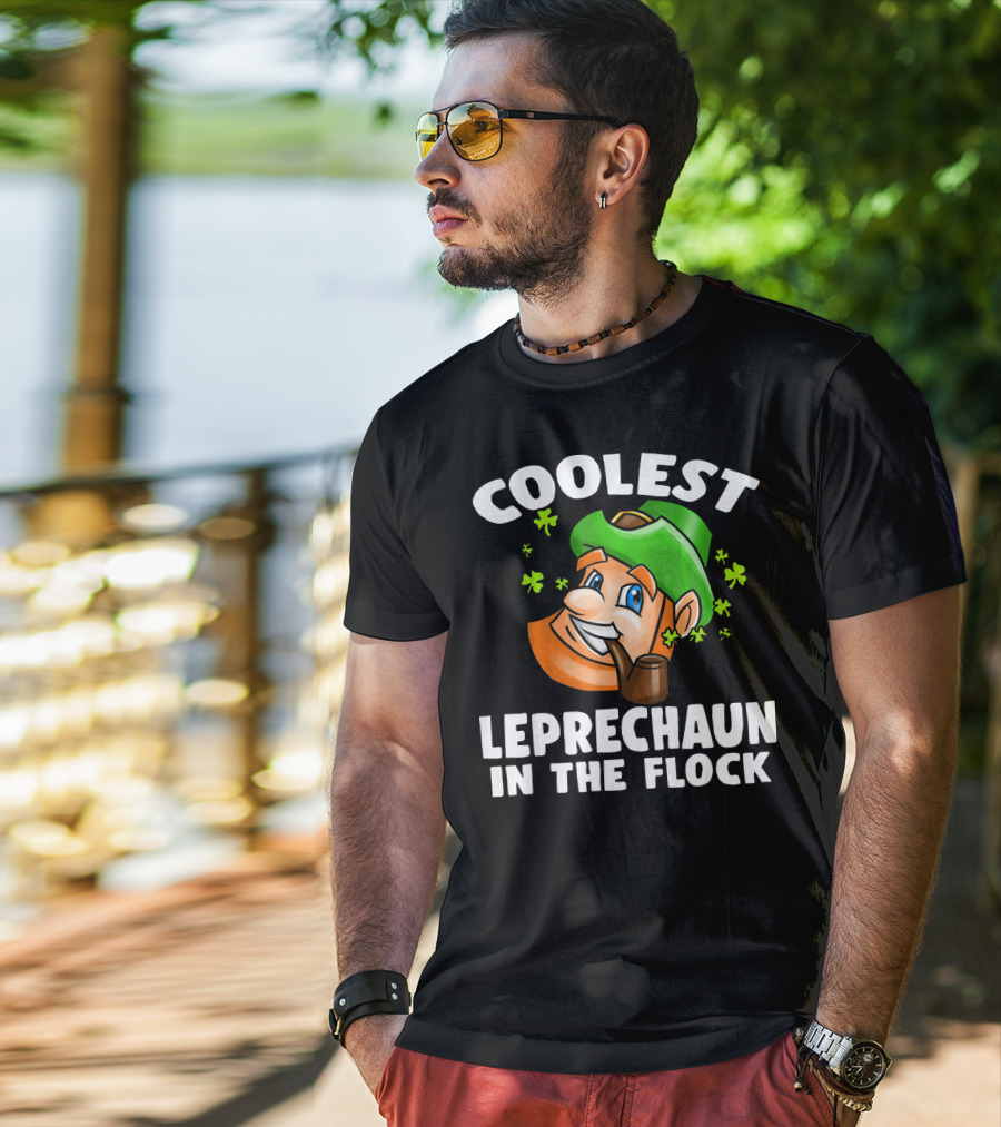 Coolest Leprechaun In The Flock Shamrock Pipe Hat Cartoon T-Shirt