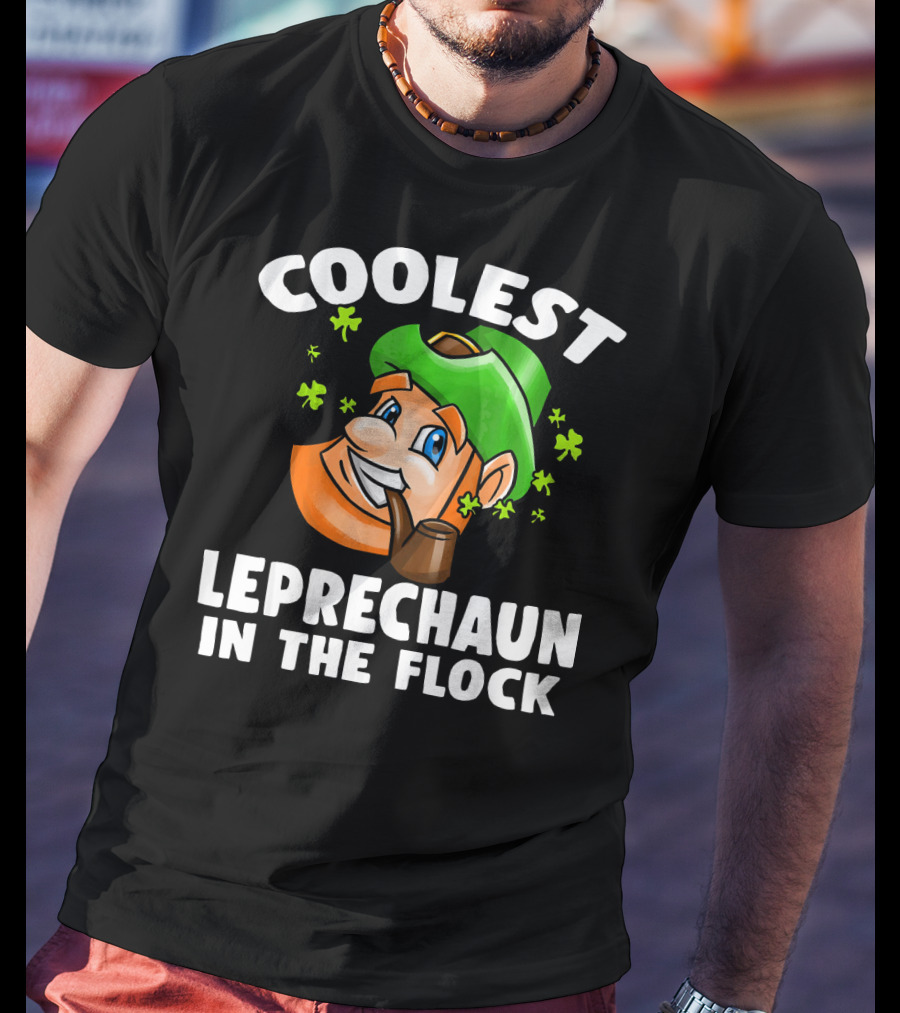 Coolest Leprechaun In The Flock Shamrock Pipe Hat Cartoon T-Shirt