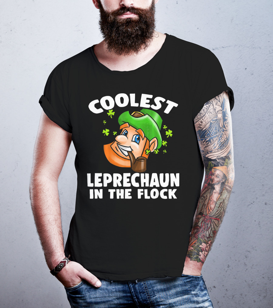Coolest Leprechaun In The Flock Shamrock Pipe Hat Cartoon T-Shirt