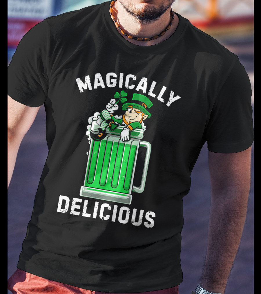 Magically Delicious Leprechaun Beer Mug Clover T-Shirt