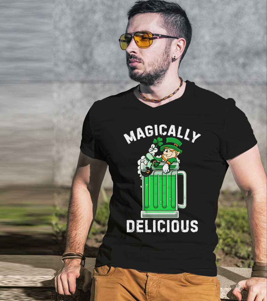 Magically Delicious Leprechaun Beer Mug Clover T-Shirt