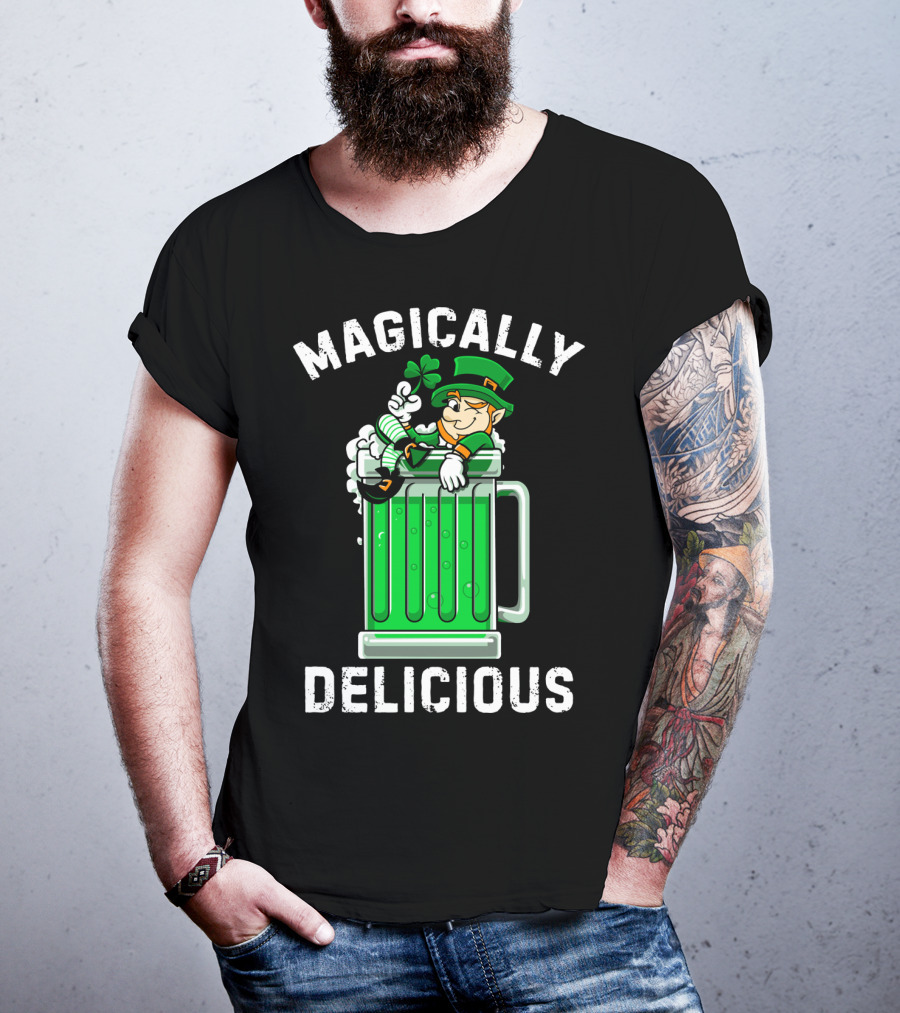 Magically Delicious Leprechaun Beer Mug Clover T-Shirt