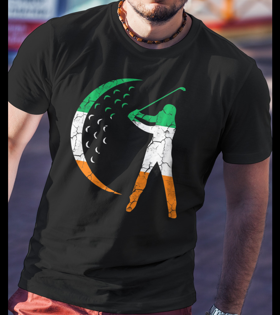 Irish Golf Swing With Ireland Flag Colors T-Shirt