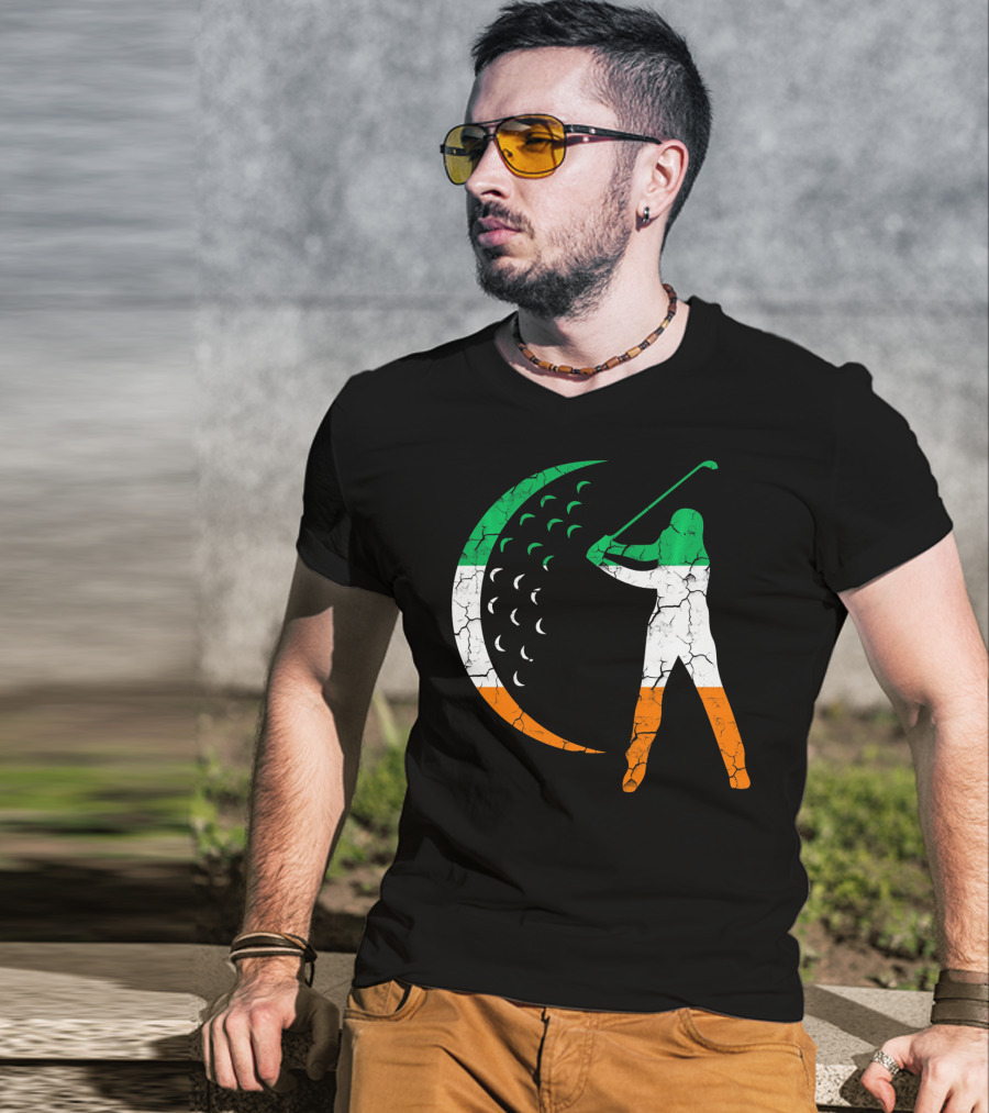 Irish Golf Swing With Ireland Flag Colors T-Shirt