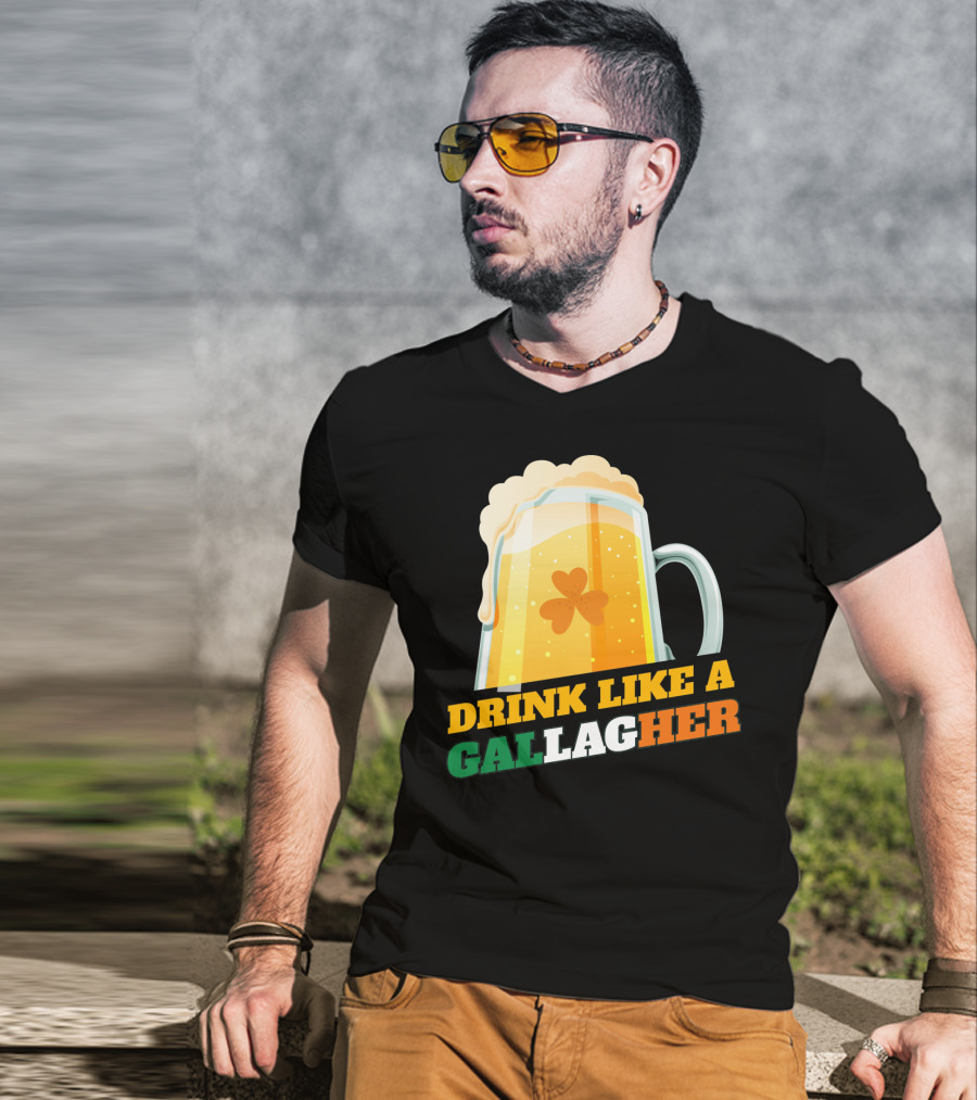 Drink Like A GallagHer Saint Patricks Day Beer Mug Shamrock T-Shirt