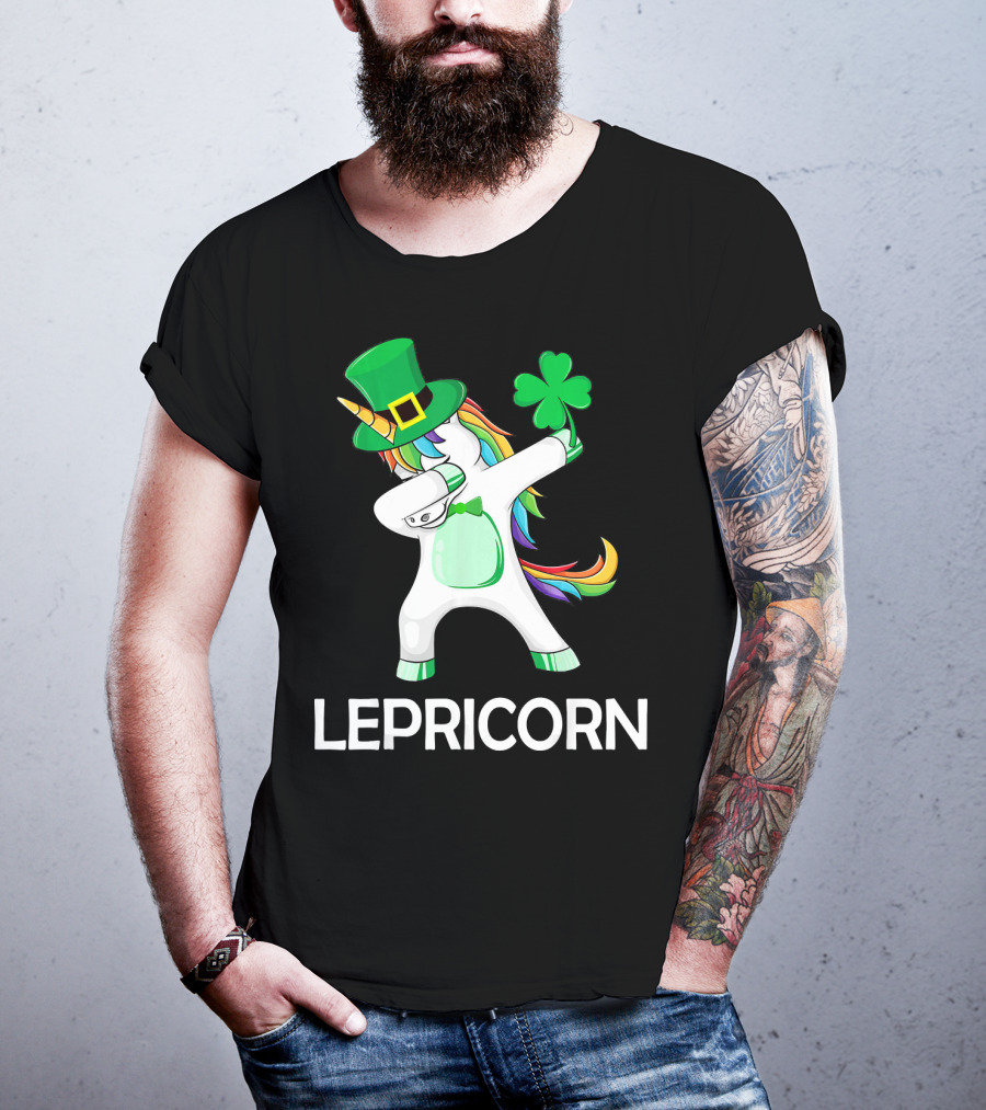 Lepricorn Unicorn Leprechaun Dabbing With Shamrock And Green Hat T-Shirt