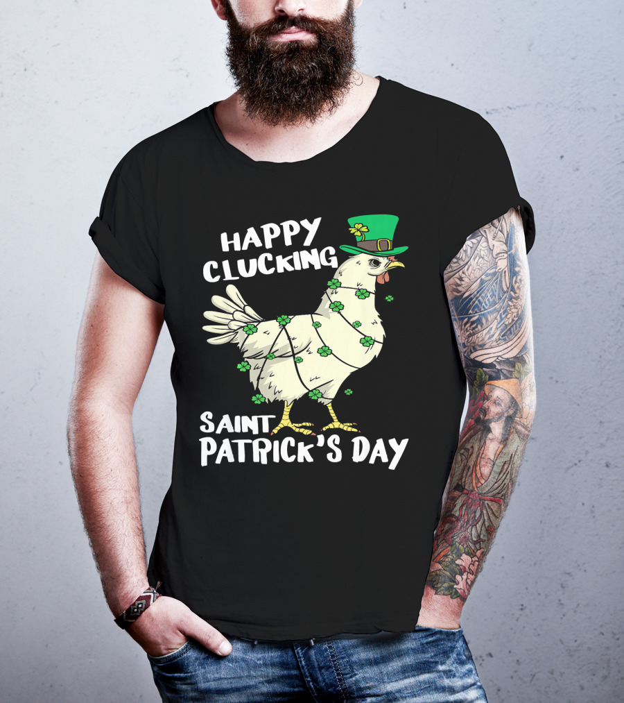 Happy Clucking Saint Patrick's Day Chicken With Shamrock Hat And Clover Adornments T-Shirt