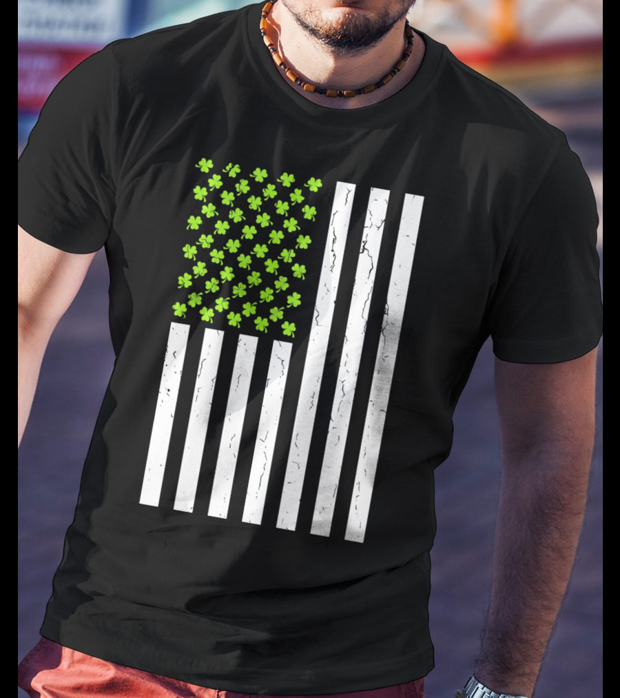 St Patricksday Shamrock American Flag T-Shirt