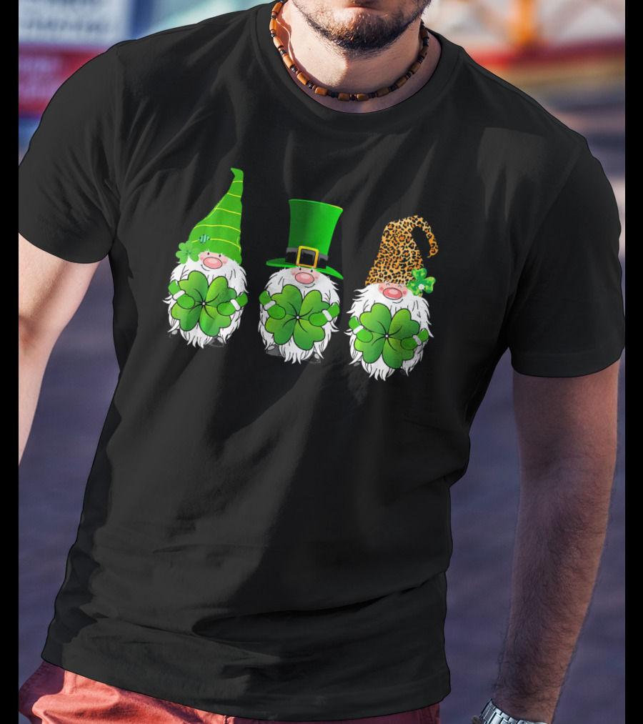 Gnomes Shamrock Leprechaun Green Leopard Saint Patrick's Day T-Shirt