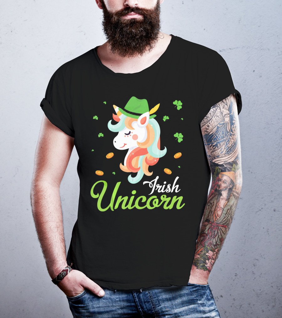Irish Unicorn Leprechaun Gold Shamrocks T-Shirt
