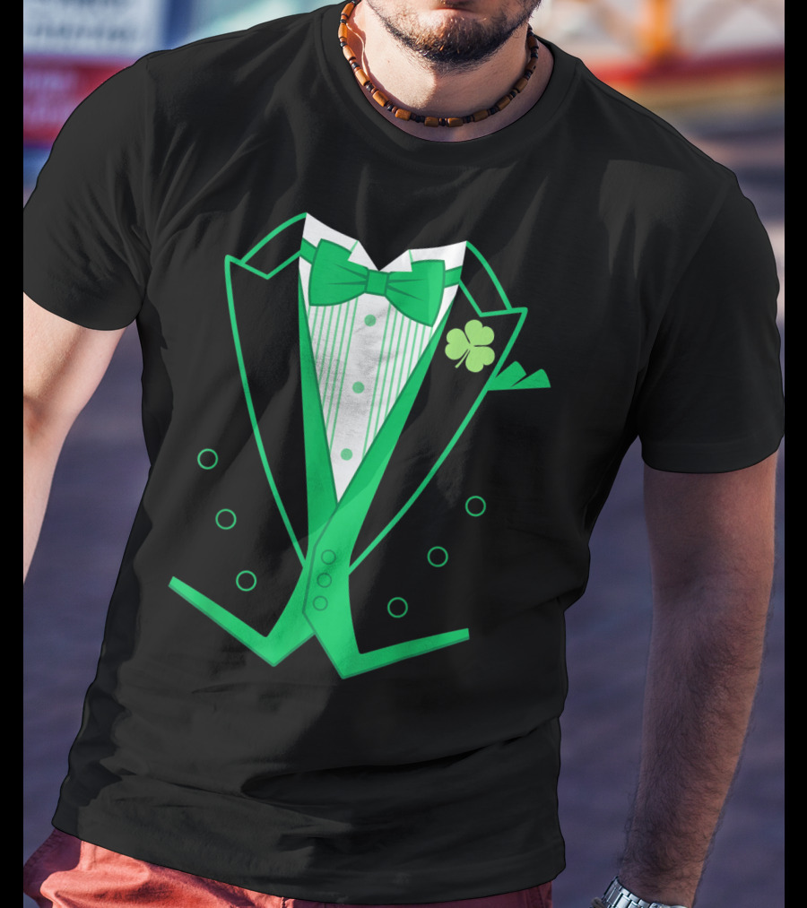 Irish Tuxedo Green Shamrock Bow Tie St. Patrick's Day T-Shirt