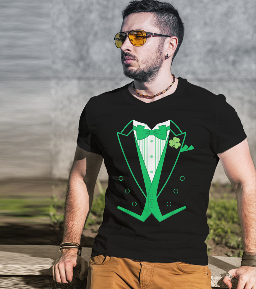 Irish Tuxedo Green Shamrock Bow Tie St. Patrick's Day T-Shirt
