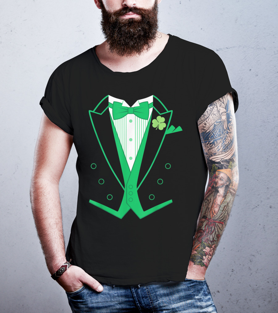 Irish Tuxedo Green Shamrock Bow Tie St. Patrick's Day T-Shirt