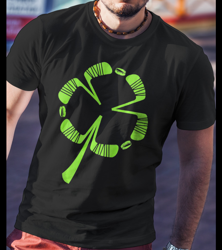 Ice Hockey Shamrock Saint Patrick's Day Hat Stick Puck Clover T-Shirt