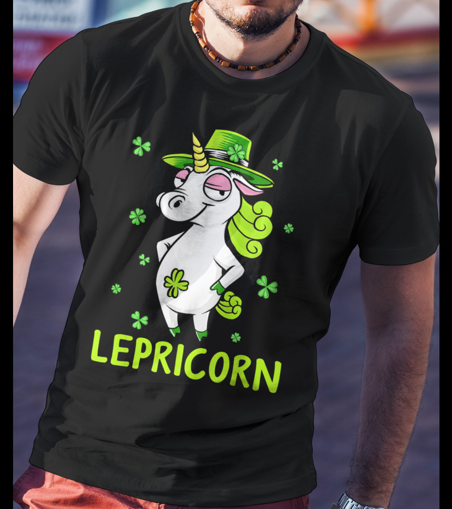 Lepricorn Leprechaun Unicorn St Pat Clover Hat T-Shirt